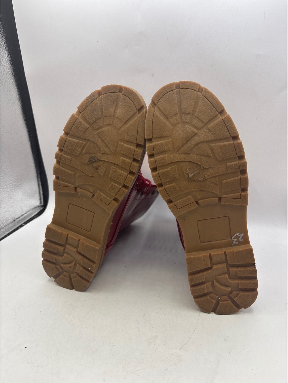 Dirty laundry Red Lace-Up Combat Boots with Brown Sole, Size 8 - Picture 6 of 9
